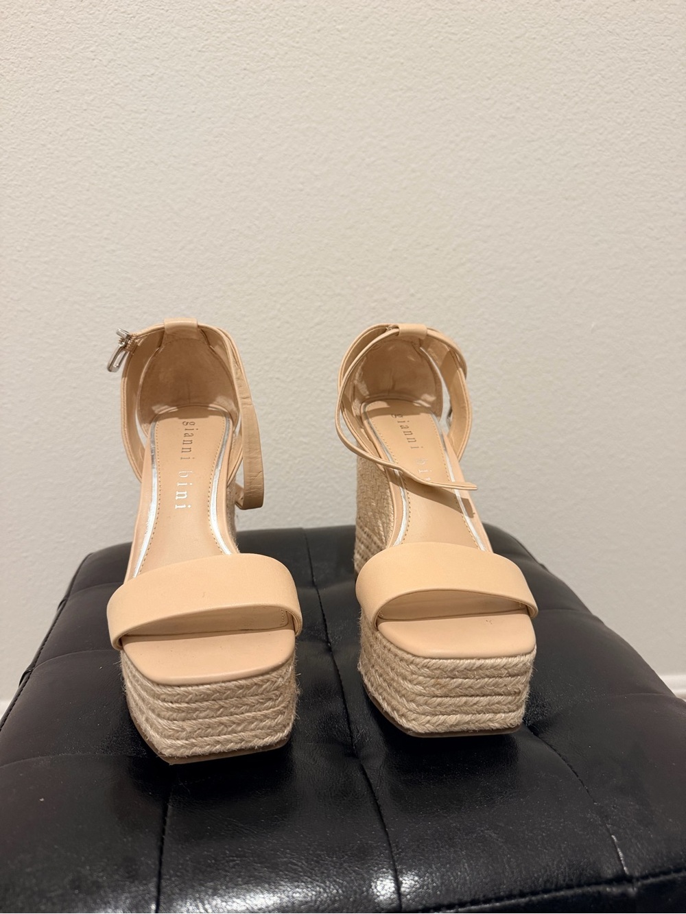Gianni Bini Nude Beige Platform Espadrille Sandals with Ankle Strap